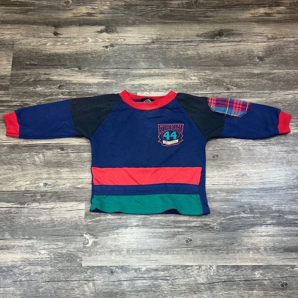 Vintage‎ 90s Scoreboard Toddler Sweatshirt Colorblock Plaid Elbow Patch Retro